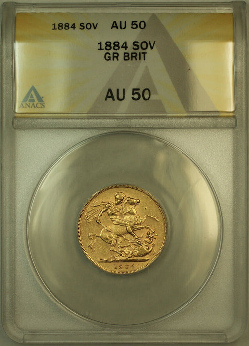 1884 Great Britain Gold Sovereign Coin ANACS AU-50