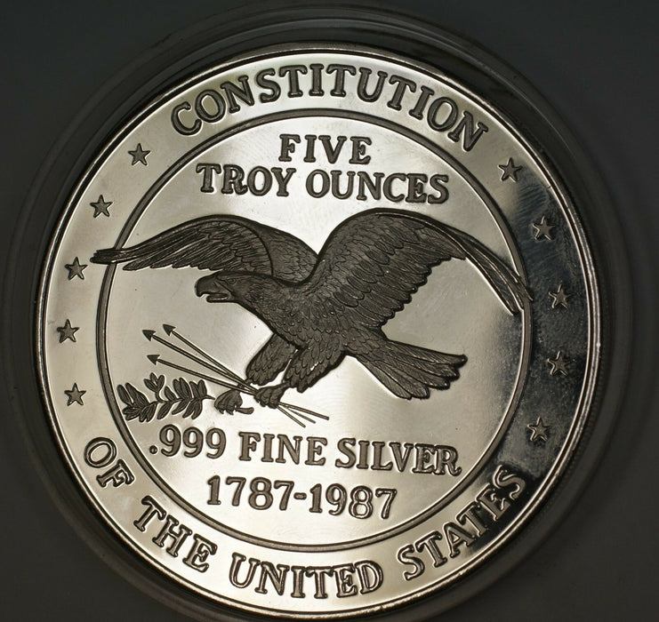 1787-1987 US Constitution Bicentennial 90 Fine Silver Proof Round 5 Troy Ounces