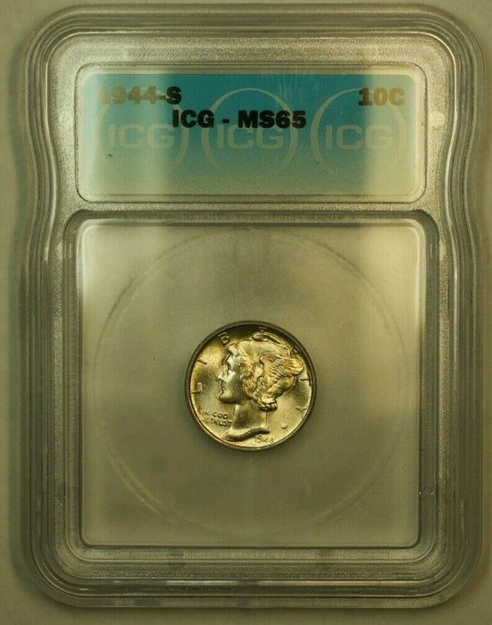 1944-S Silver Mercury Dime 10c Coin ICG MS-65 L