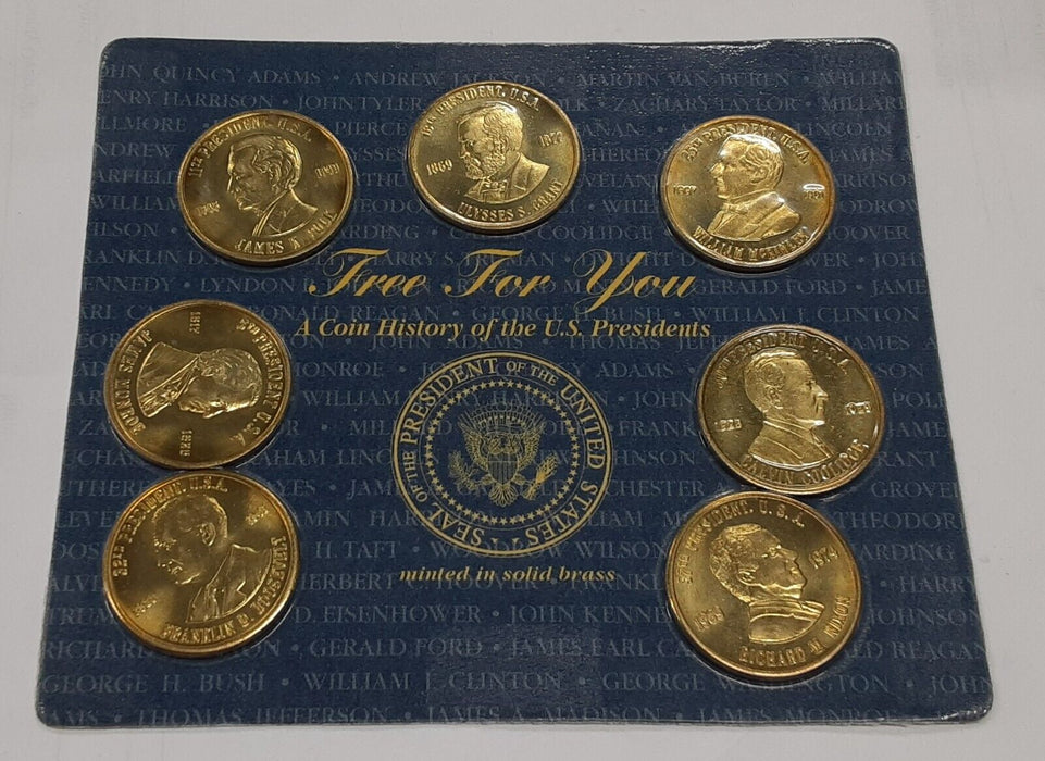 1997 Readers Digest 7 U.S. Presidents Brass Medals History Set on Card