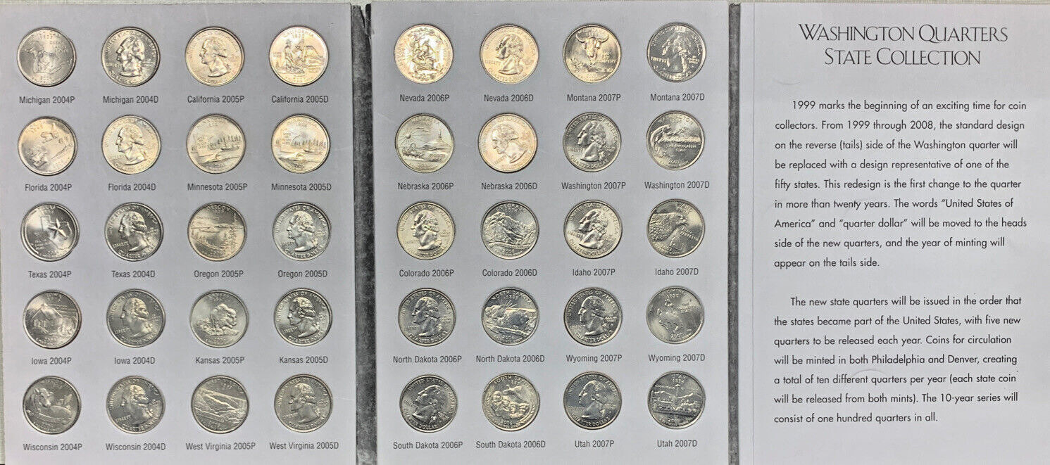 1999-2008 Washington State Hood Quarter Complete Set-Harris Coin Folder (i)