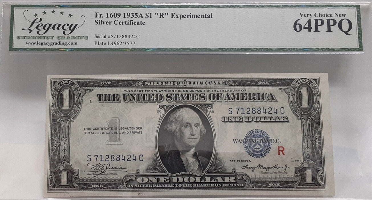1935-A $1 Silver Certificate "R" Exp. Note FR#1609  Legacy Very Ch New-64 PPQ