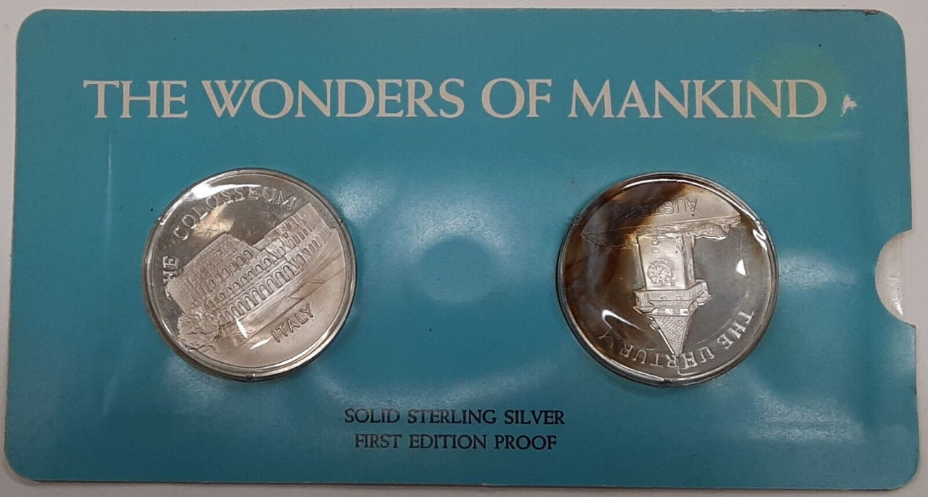 1972 Wonders/Mankind Silver 2 Medal Set Franklin Mint   Italy/Austria
