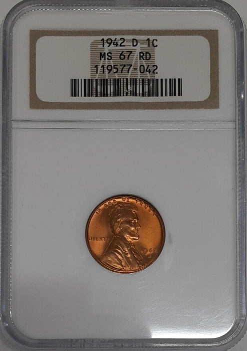 1942-D Lincoln Wheat Cent 1c NGC MS-67 RD  (A)