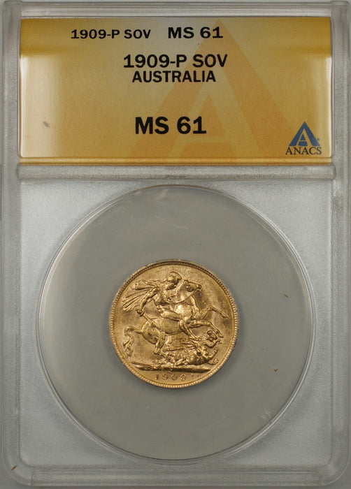 1909-P Australia Sovereign Gold Coin ANACS MS-61 (K AMT)
