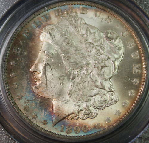 1890 Morgan Silver Dollar Coin, PCGS MS-63 Toned