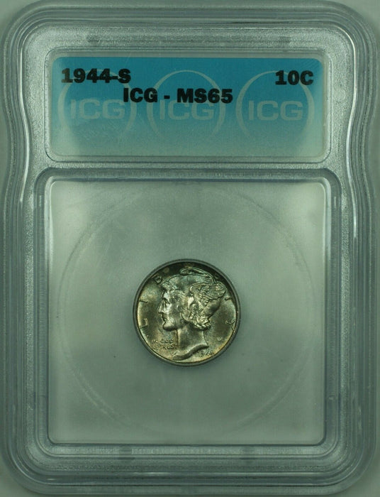 1944-S Silver Mercury Dime 10c ICG MS-65 Lightly Toned