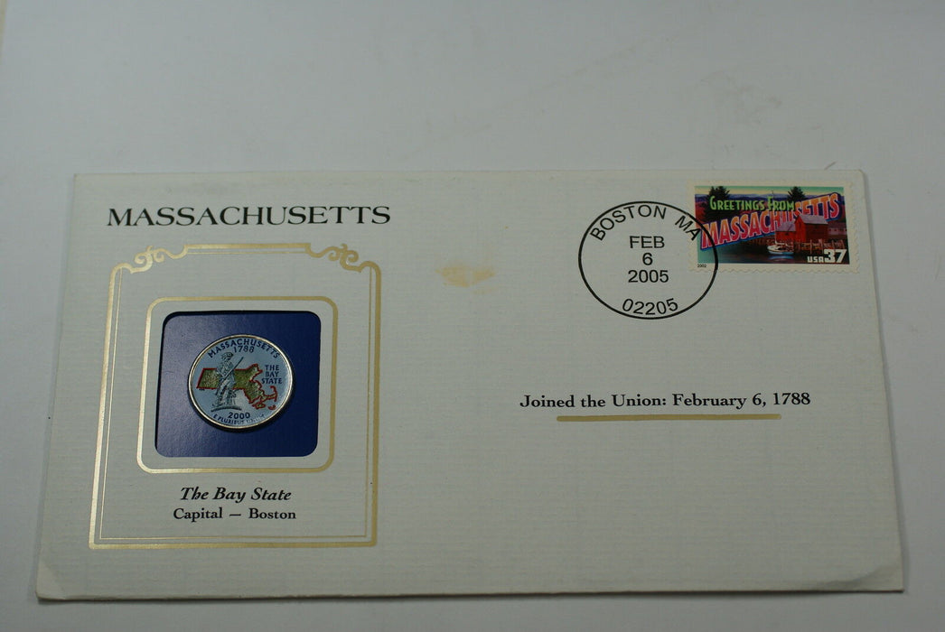 Massachussets 2000 Colorized Quarter for Anniversery of Statehood Bonus Stamp