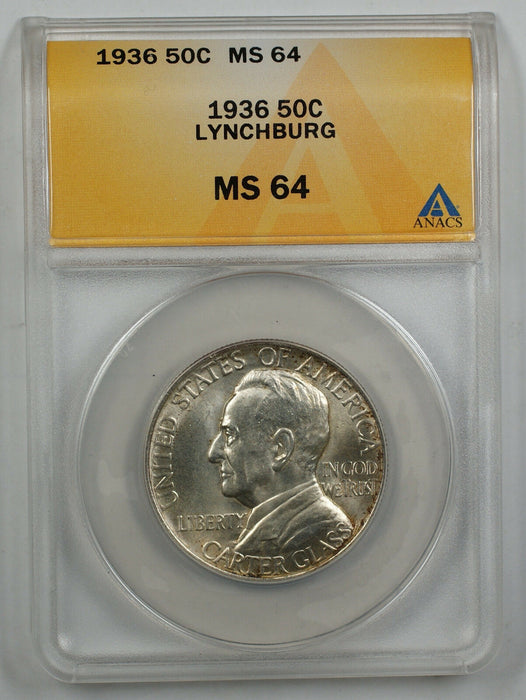 1936 Lynchburg Silver Half Commemorative Coin ANACS MS-64 (Better) Lightly Toned