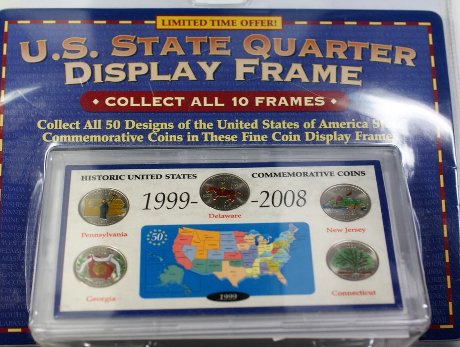 1999 United States 5 Coin Colorized Quarter Set Still Sealed in Display Frame