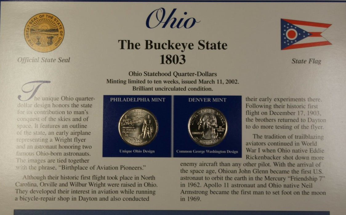 2002 Ohio P&D Quarter for Anniversary of Statehood Bonus Stamp