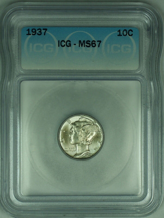 1937 Mercury Silver Dime 10c Coin ICG MS-67 (Looks Full Split Bands) (53)