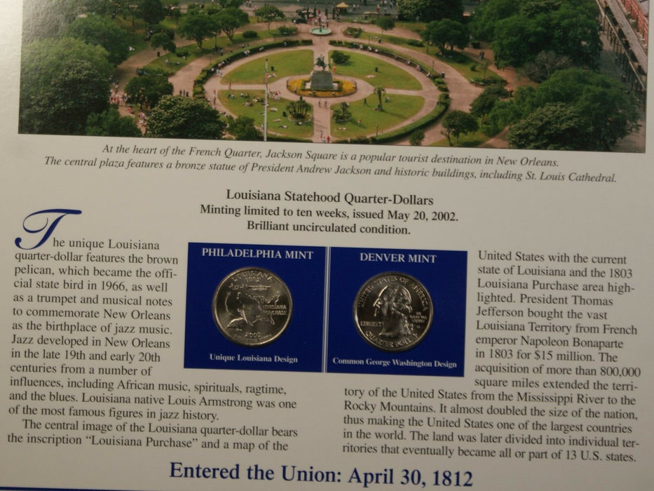 2002 Louisiana P&D Quarter for Anniversary of Statehood Bonus Stamp
