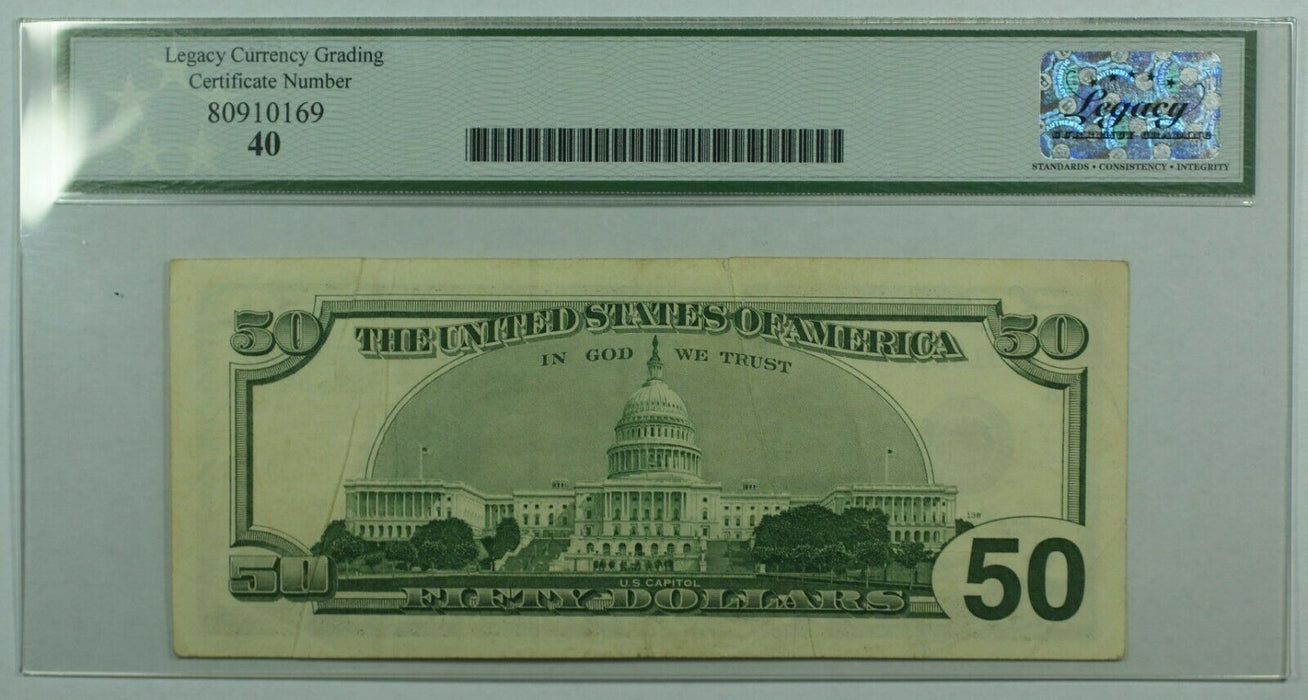 Series 1996 $50 Dollar FRN Gutter Fold Error Note Legacy Extra Fine 40