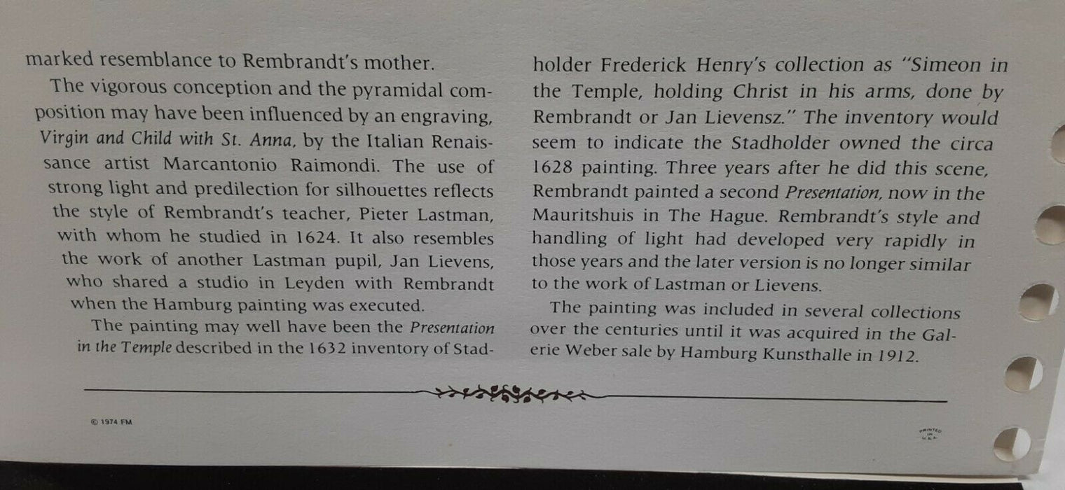 Franklin Mint Genius/Rembrandt PR .925 Silver Medal-Presentation/Temple in Card