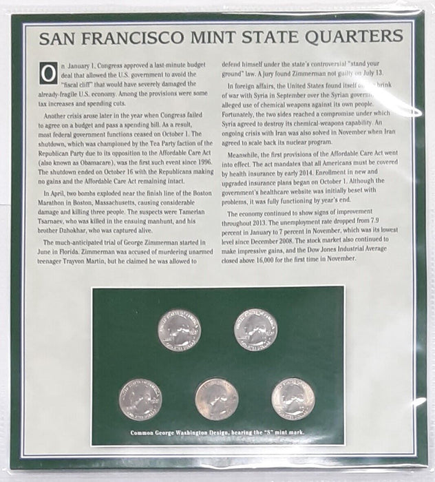 2013-S ATB 5 Coin Limited Edition BU Quarter Set In Display Card