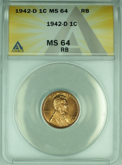 1942-D Lincoln Wheat Cent 1C Coin ANACS MS 64 RB (20)