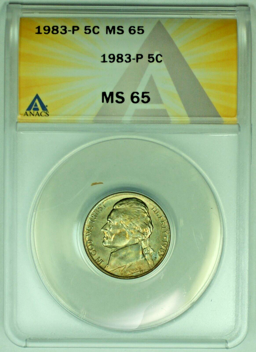 1983 Jefferson Nickel Toned 5C ANACS MS 65 (18)