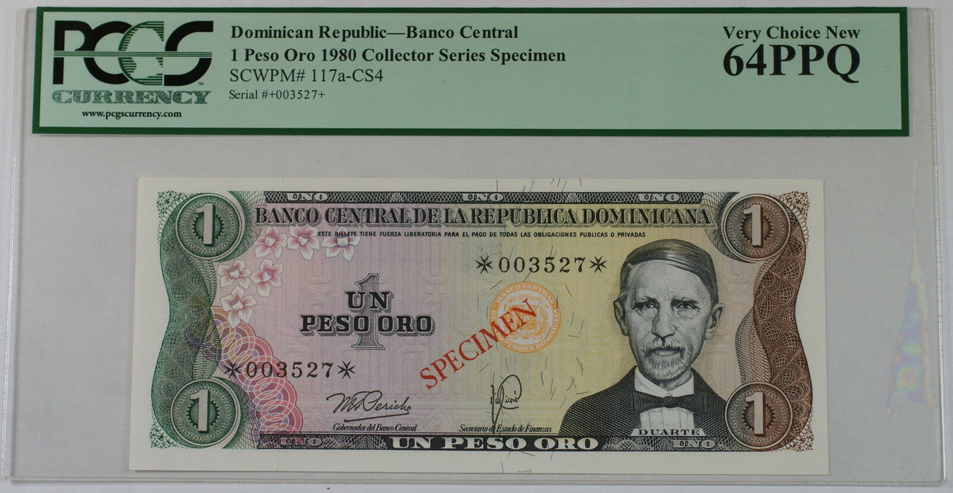 1980 Dominican Republic 1 Peso Oro Speciman Note SCWPM# 117a-CS4 PCGS 64 PPQ