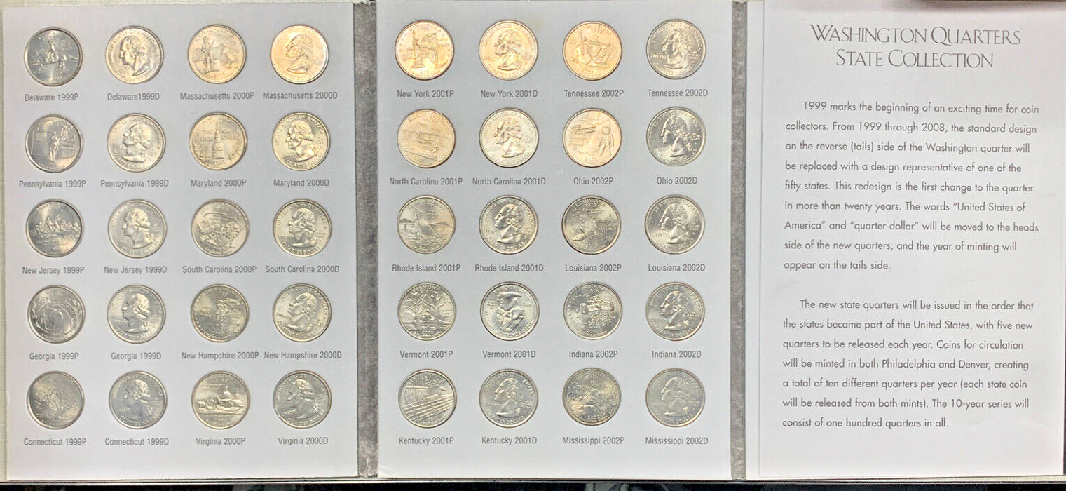 1999-2008 Washington State Hood Quarter Complete Set-Harris Coin Folder (i)