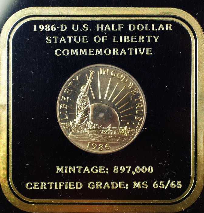 1986 D Statue of Liberty Commem UNC Clad Half 50c Coin in Black Plastic Case