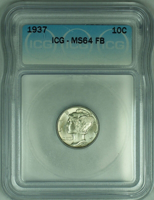 1937 Mercury Silver Dime 10c Coin ICG MS-64 (FSB) (Looks Better)  (53D)