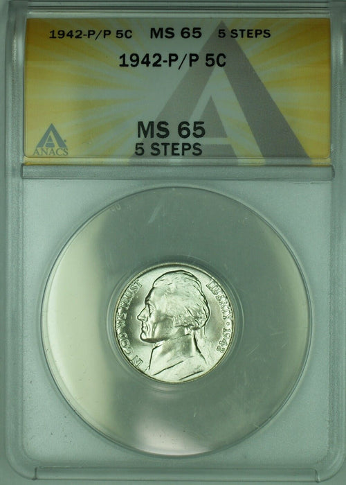 1942-P/P Jefferson Silver Nickel 5C ANACS MS 65 5 Steps (51)