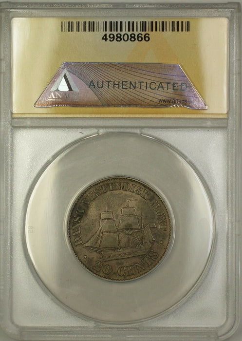 1878 Danish West Indies 20c Twenty Cents Silver Coin ANACS EF-45
