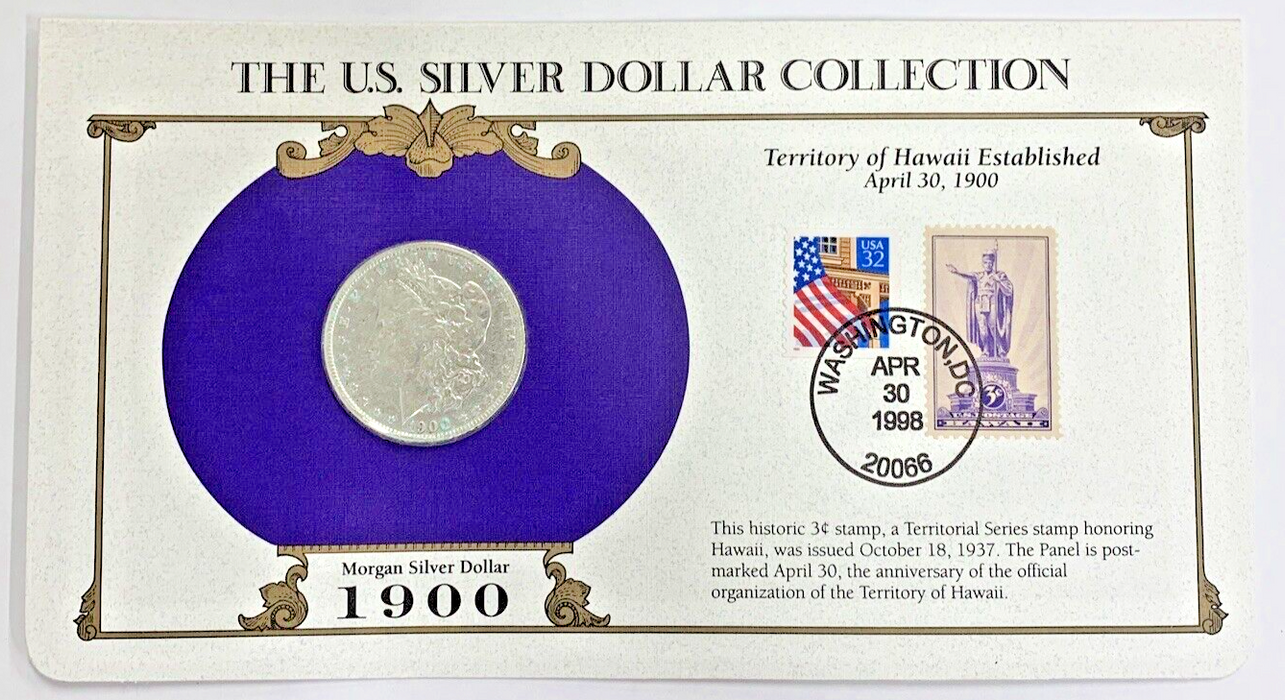 1900-O Morgan Silver Dollar $1 Coin Collection-Commemorative Stamp Card