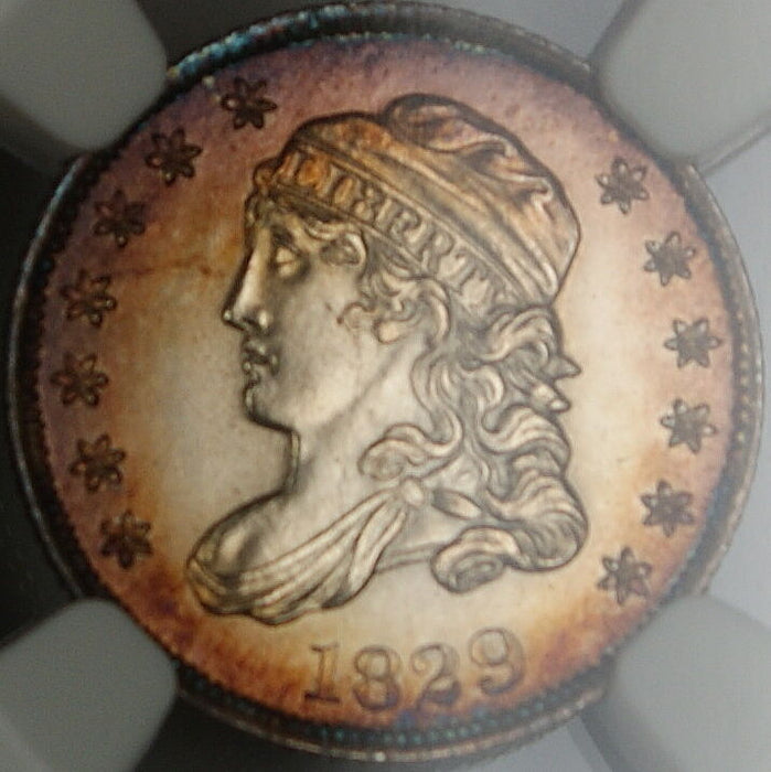 1829 Capped Bust Silver Half Dime, NGC UNC Details, Toned Gem BU Example