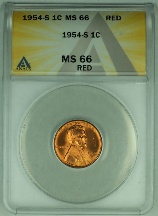1954-S Lincoln Wheat Cent 1C Coin ANACS MS 66 RD (32) A