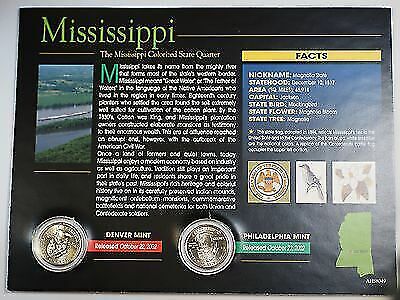 (2) 2002 Mississippi Colorized State Quarter P&D-BU-w/Colorful Display Card