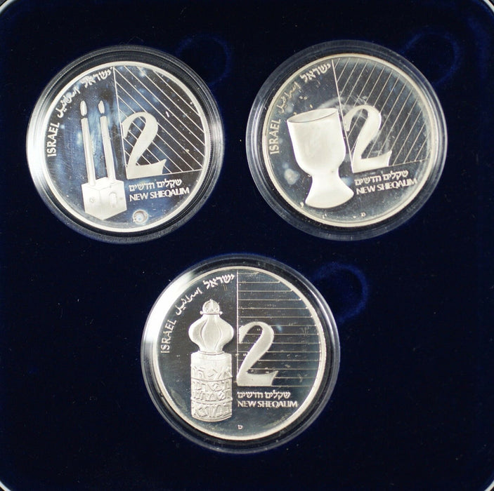 1991-93 Israel Judaic Art 2 Sheqalim 3 Coin Silver Proof Set with Box & COA