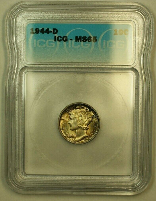 1944-D Silver Mercury Dime 10c Coin ICG MS-65 B Toned  (FB IOO)