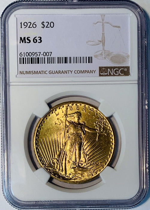 1926 Saint Gaudens $20 Gold Double Eagle NGC MS 63