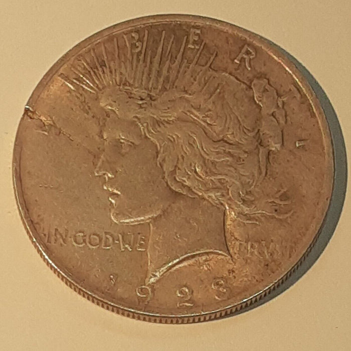 1923 Peace Silver $1 Coin w/Heavy Cracked Planchet @ 10 O'clock