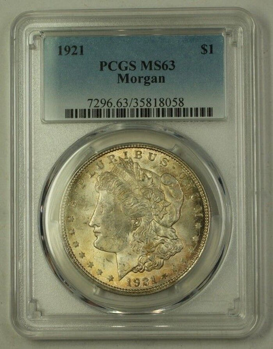 1921 US Morgan Silver Dollar $1 Coin PCGS MS-63 Nicely Toned Obverse (C) 12