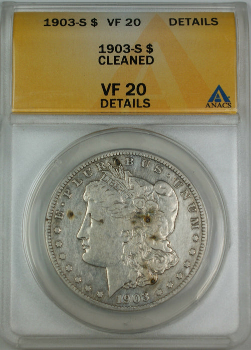 1903-S Morgan Silver Dollar Coin, ANACS VF-20 Details, Very Fine Coin, Cleaned