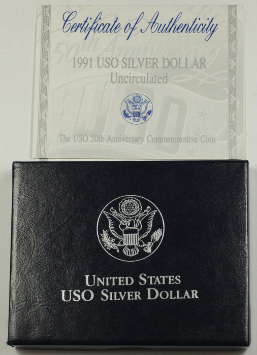 1991 USO Commemorative Uncirculated UNC Silver Dollar $1 Coin as Issued DGH
