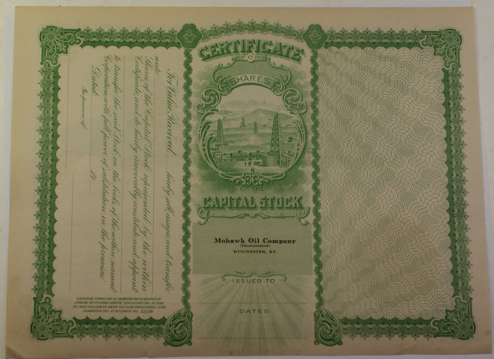 Mohawk Oil Company Winchester Kentucky Stock Certificate Serial Number 81
