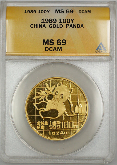 1989 China 100Y Yuan Gold Panda Coin ANACS MS-69 DCAM *Nearly Perfect Gem* SB
