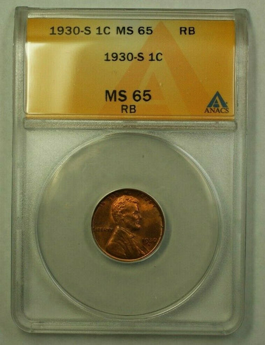 1930-S Lincoln Wheat Cent 1c ANACS MS-65 RB (C) (WW)