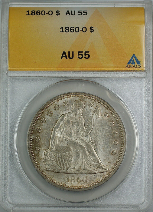 1860-O Seated Liberty Silver Dollar, ANACS AU-55, Beautiful Original Luster, AKR