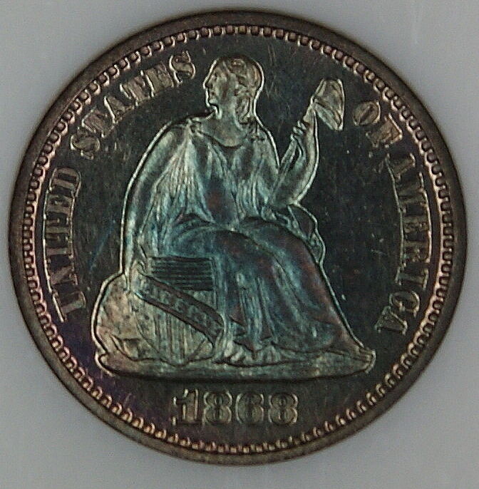 1868 Seated Liberty Proof Half Dime NGC PF-64 Toned OGH