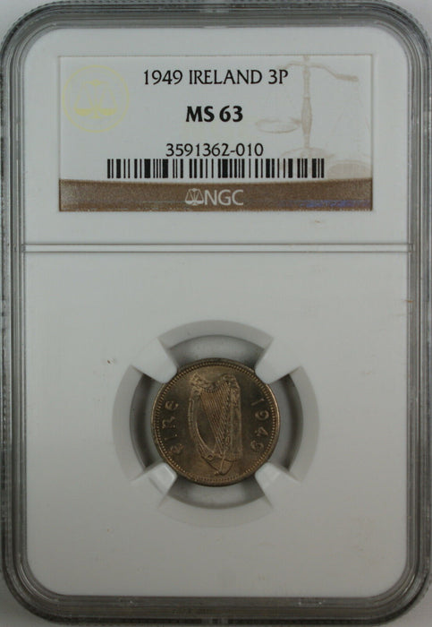 1949 Ireland Three Pence, NGC MS-63