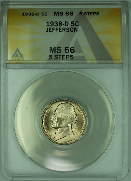 1938-D Jefferson Nickel 5C ANACS MS 66 5 Steps (51)