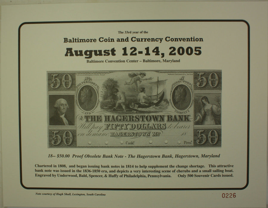 2005 August 33rd Year Washington Baltimore Coin & Currency Show Souvenir Card