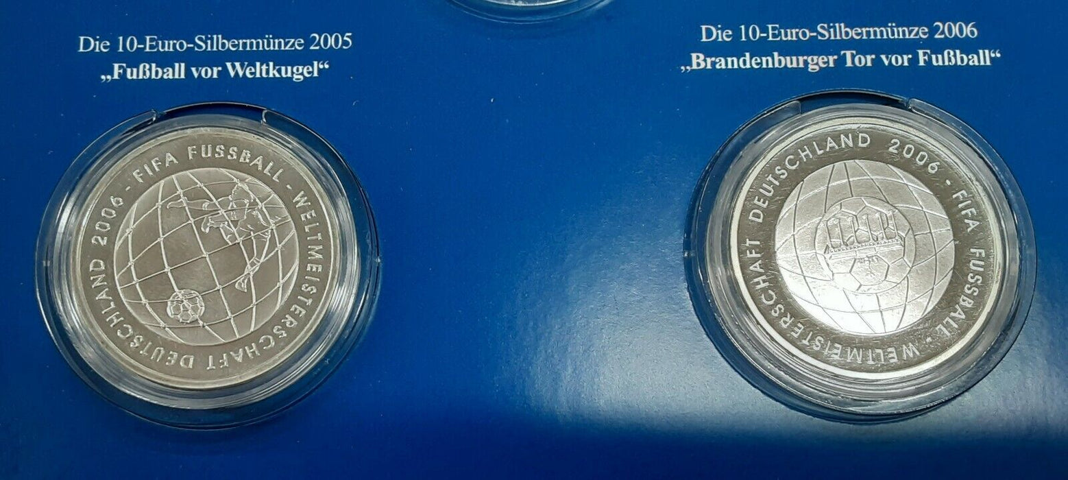 2006 Germany FIFA Set of Four Silver 10 Euro Coins In Original Mint Packaging