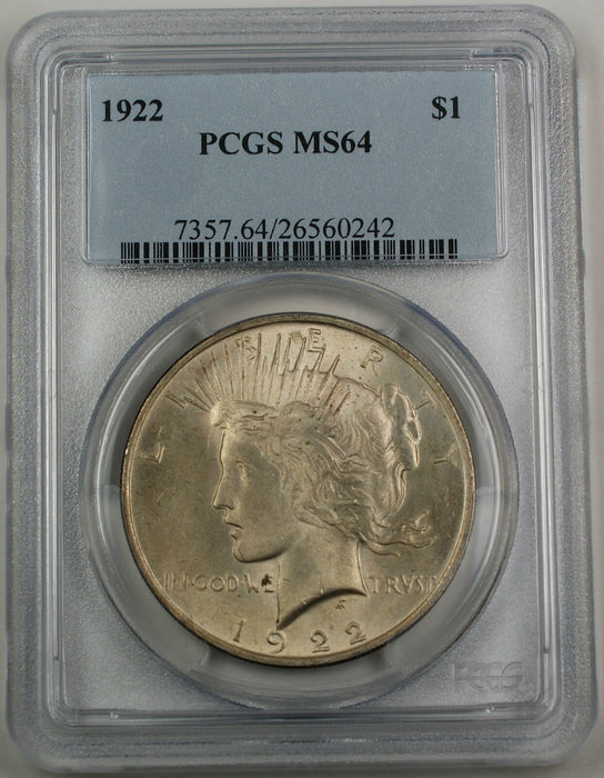 1922 Peace Silver Dollar Coin, PCGS MS-64 *Toned* Vintage Toning