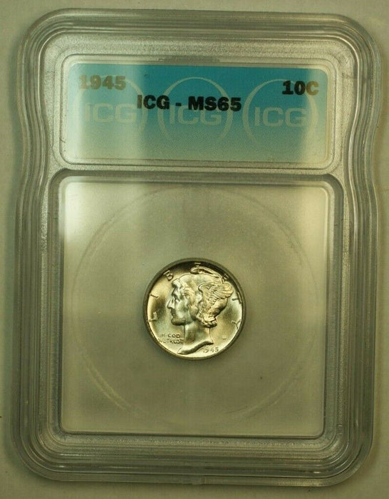 1945 Silver Mercury Dime 10c Coin ICG MS-65 B